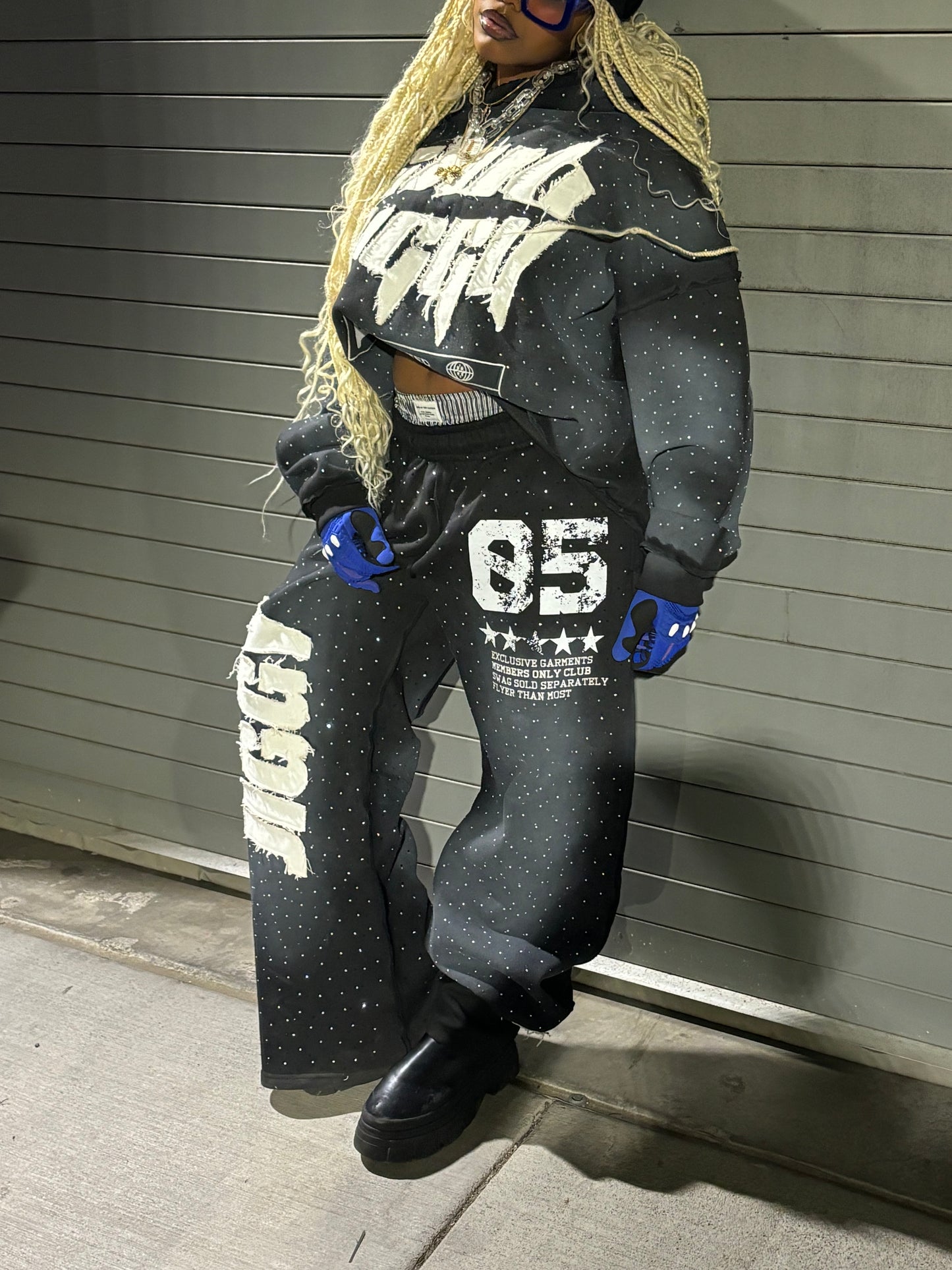 “5star” baggy rhinestone sweatsuits