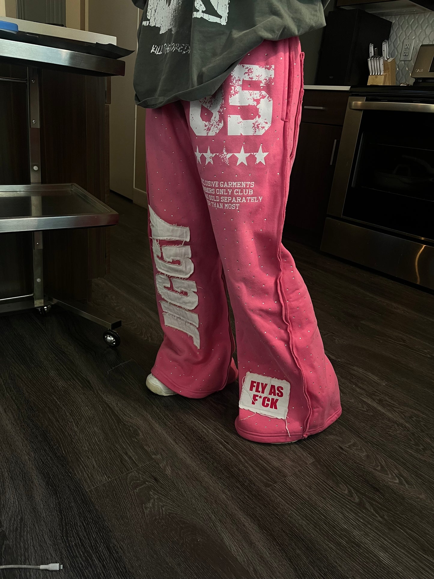 PINK BAGGY RHINESTONE SWEATS